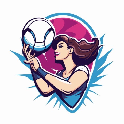 Volleyball woman player with ball in hand. Vector illustration.