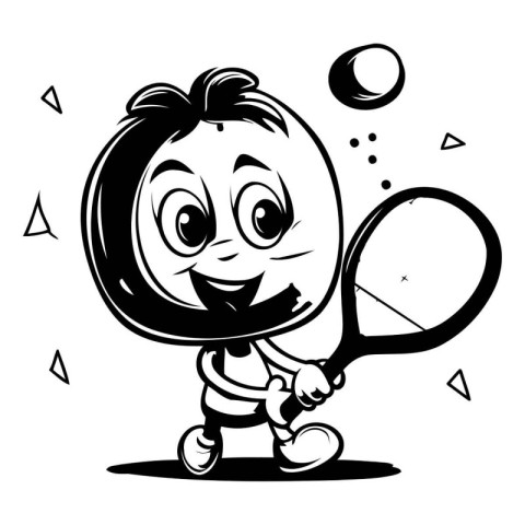 Cartoon illustration of a girl playing tennis with a racket and