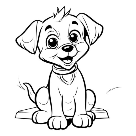 Black and White Cartoon Illustration of Cute Puppy Dog for Color