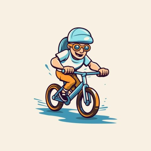 Mountain biker with helmet and glasses. Cartoon vector illustrat