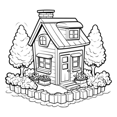 Black and White Cartoon Illustration of House or House for Color