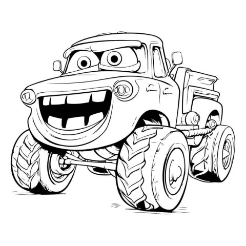 Cartoon monster truck. Vector illustration for coloring book for