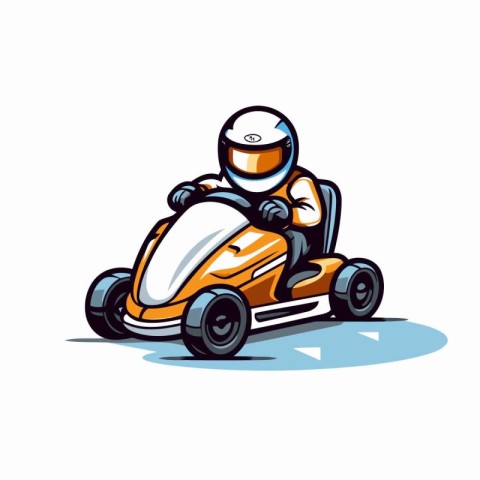 Vector illustration of a man driving a race car on white backgro