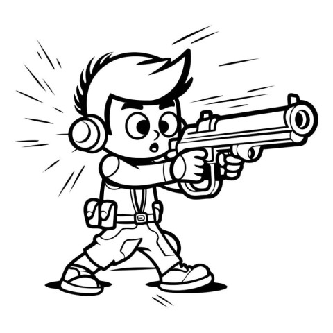 Cartoon illustration of a man with a gun pointing at you.