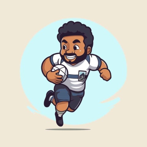 Rugby player running with ball. Vector illustration. Cartoon sty