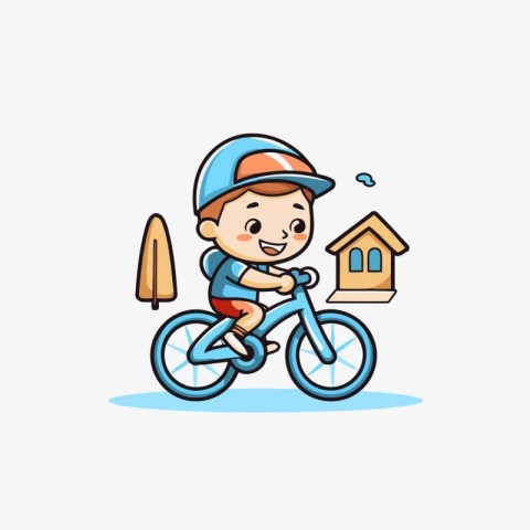 Cute little boy riding a bicycle. Vector illustration in cartoon