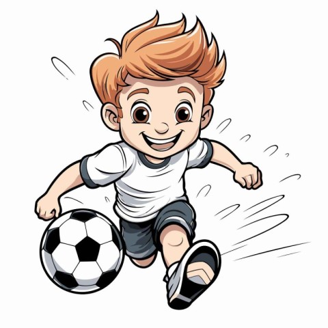 Illustration of a little boy playing soccer on a white backgroun