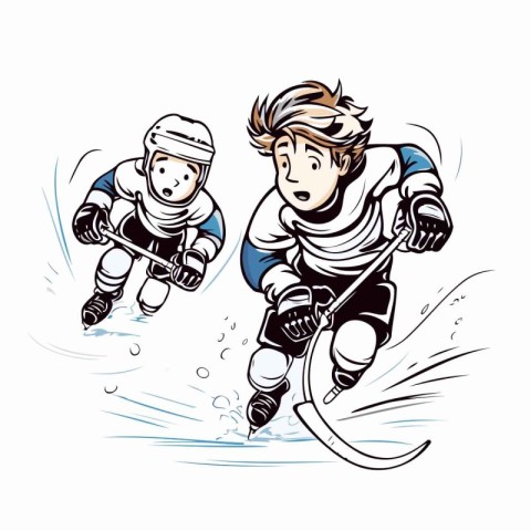 Illustration of a boy playing ice hockey. Vector cartoon image.