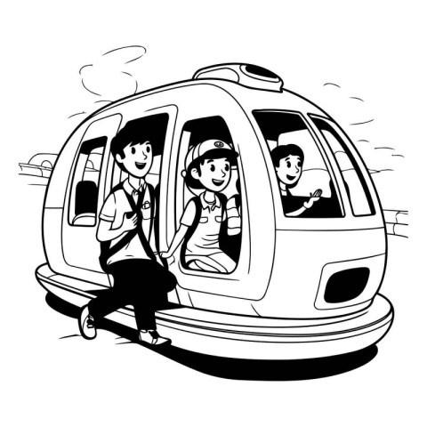 Vector illustration of a group of people riding on a subway car.