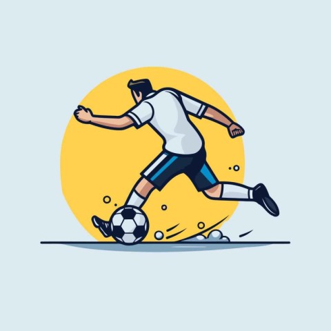 Soccer player kicking the ball. Cartoon style. Vector illustrati