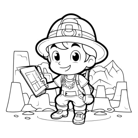 Coloring Page Outline Of a Little explorer boy with a map