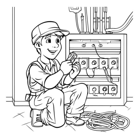 Electrician - black and white vector illustration for coloring b