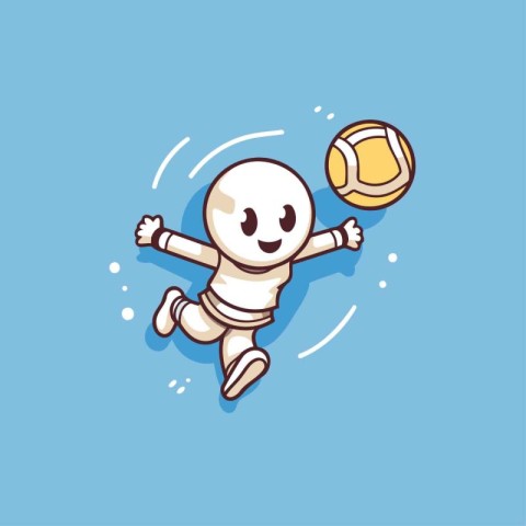 Illustration of a cute cartoon character playing volleyball. Ide