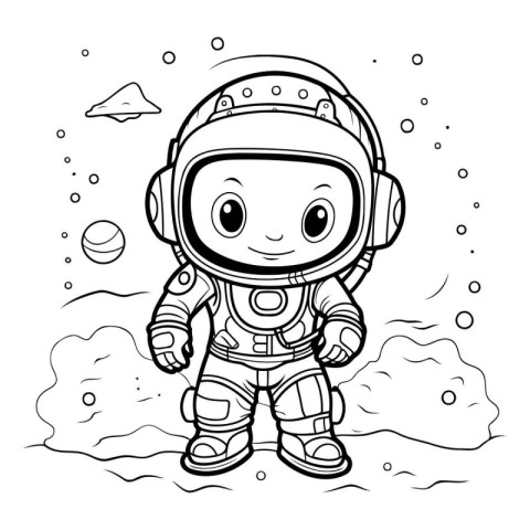 Coloring book for children: astronaut in space suit. Vector illu