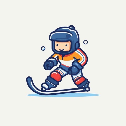 Cute little boy riding a snowboard. Cartoon vector illustration.