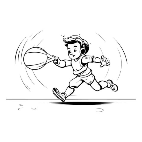 Illustration of a boy playing basketball. vector illustration in