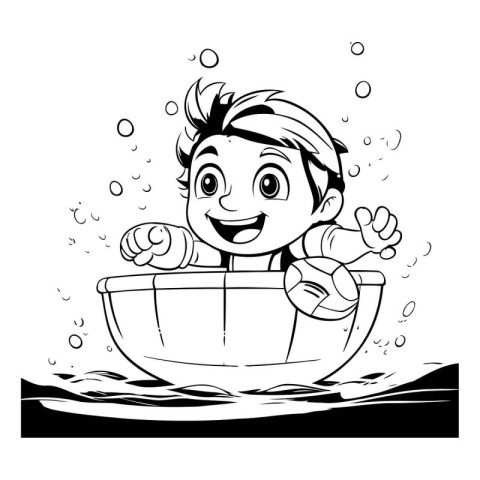 Vector illustration of a little boy in a bathtub with bubbles.