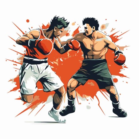 Two kickboxers fighting in red and white colors. vector illustra