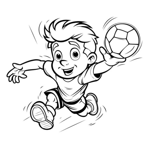 Soccer Player with Ball - Black and White Cartoon Illustration.