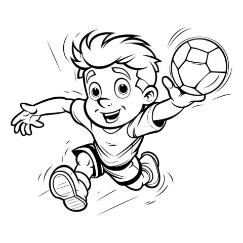 Soccer Player with Ball - Black and White Cartoon Illustration.