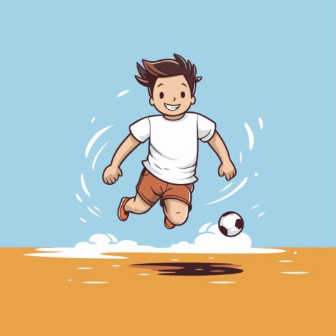 Boy playing soccer. Vector illustration of a boy kicking the bal