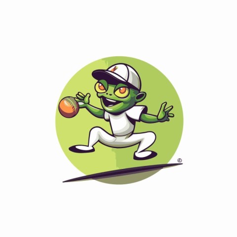 Cartoon character of baseball player with ball in hand. Vector i