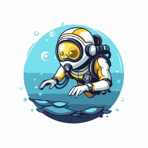 Cute cartoon scuba diver in the sea. vector illustration.