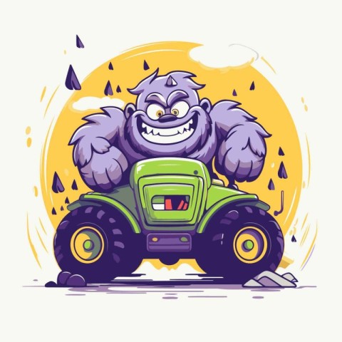 Vector illustration of a funny cartoon gorilla driving a monster