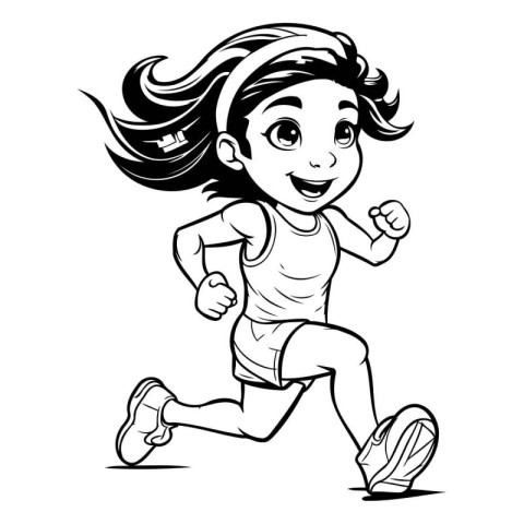 Running Girl - Cartoon Illustration. Isolated on White Backgroun