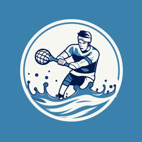 Illustration of a male lacrosse player with ball viewed from fro