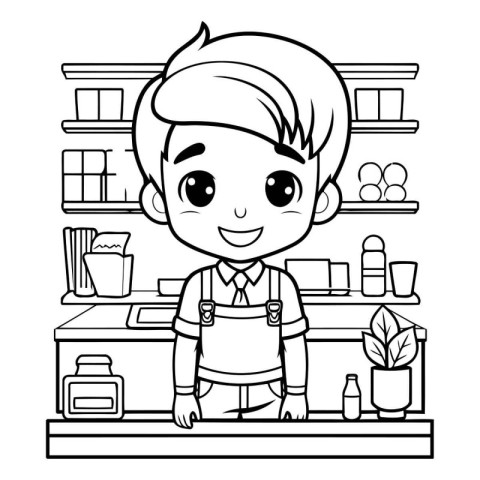 Barista boy cartoon design. Barista shop cafe and food theme Vec