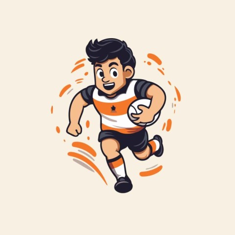 Rugby player running with ball. Vector illustration in cartoon s