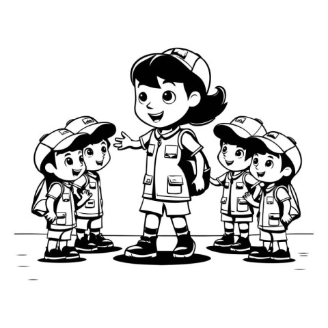 Children in scout uniform. Cartoon illustration of children in s