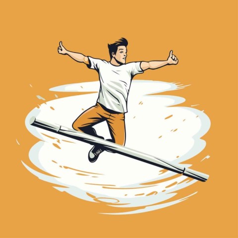 Skateboarder jumping with a skateboard. Vector illustration.