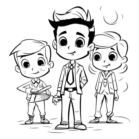 Black and White Cartoon Illustration of School Boy and Girl Stud