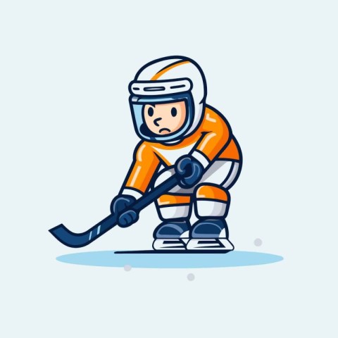 Hockey player cartoon character vector illustration. Ice hockey