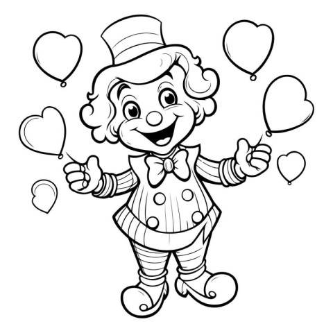 Coloring Page Outline Of cartoon clown with balloons for colorin