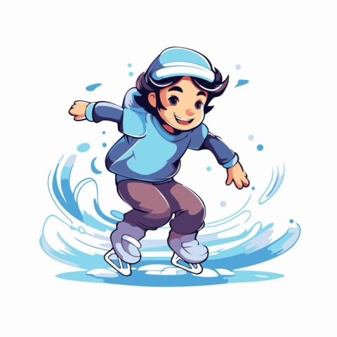 Vector illustration of a boy skating on ice. Winter sport. Carto