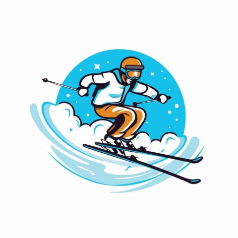 Skiing icon. Skier on skis. Vector illustration