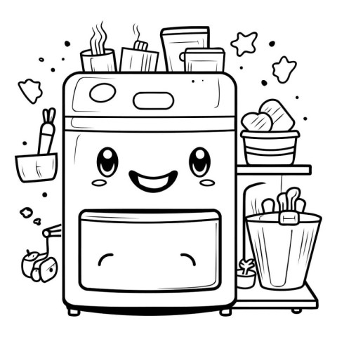 Black and White Cartoon Illustration of Laundry Appliance Charac