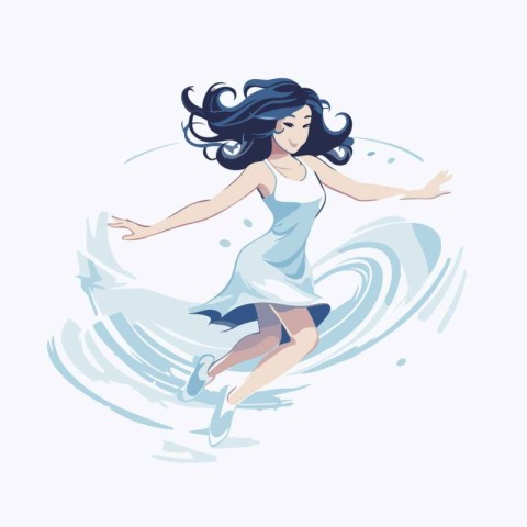 Beautiful young woman skates in the water. Vector illustration.