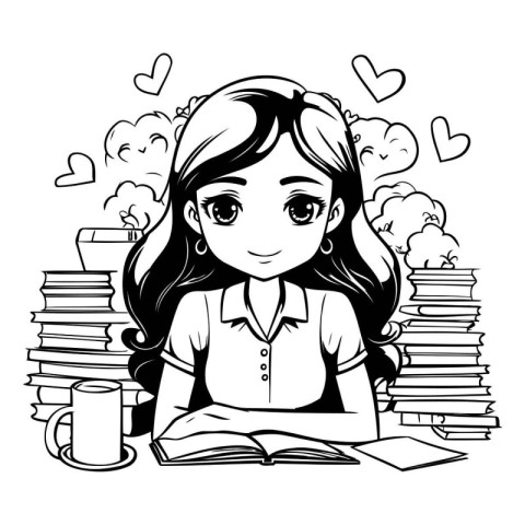 Girl with book design. School education learning knowledge study