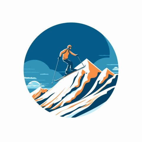 Hiker on the top of a mountain. Extreme sport. Vector illustrati