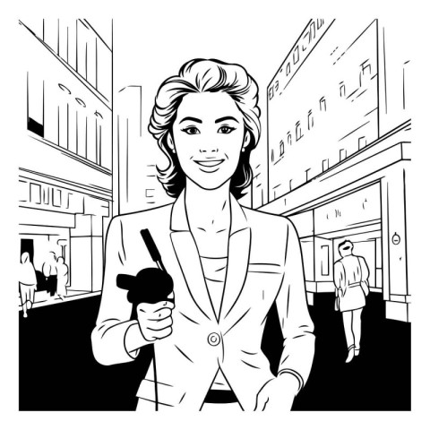 Vector illustration of a woman in a business suit on the street.