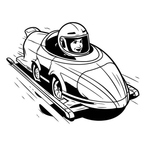 Vector illustration of a racing car with a driver in a helmet.