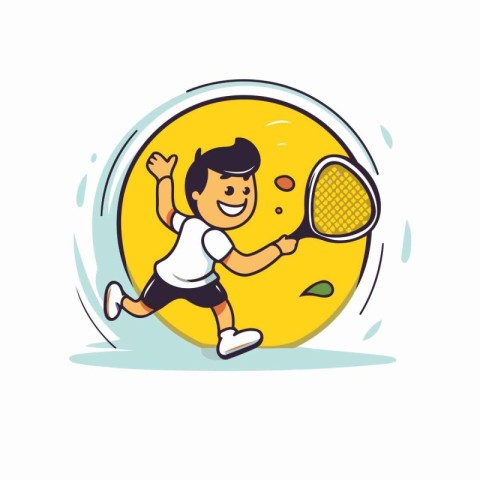 Illustration of a boy playing tennis. Vector illustration of a b
