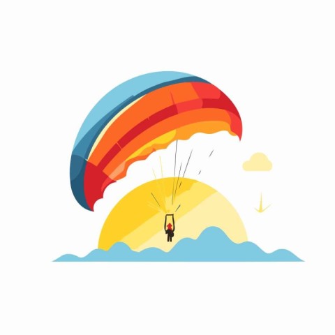 Paraglider flying in the sky. Flat vector illustration.