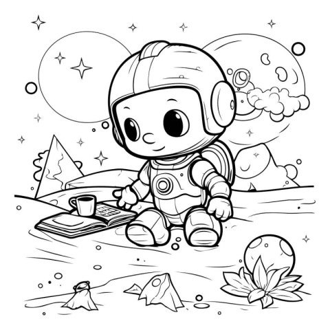 Astronaut sitting on the moon. Coloring book for kids.