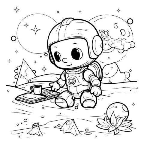Astronaut sitting on the moon. Coloring book for kids.