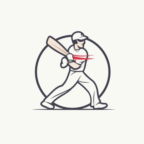 Baseball player with bat and ball. Line art vector illustration.